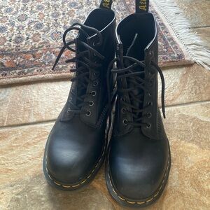 Dr. Martens Black Leather Boots with Yellow Stitching